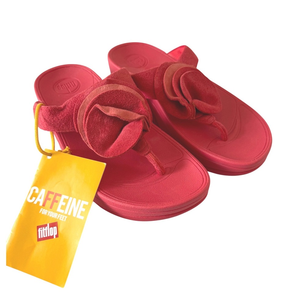 FitFlop Yoko Hibiscus Red Suede Flower Thong Platform Sandals F0030 0213 NEW 5